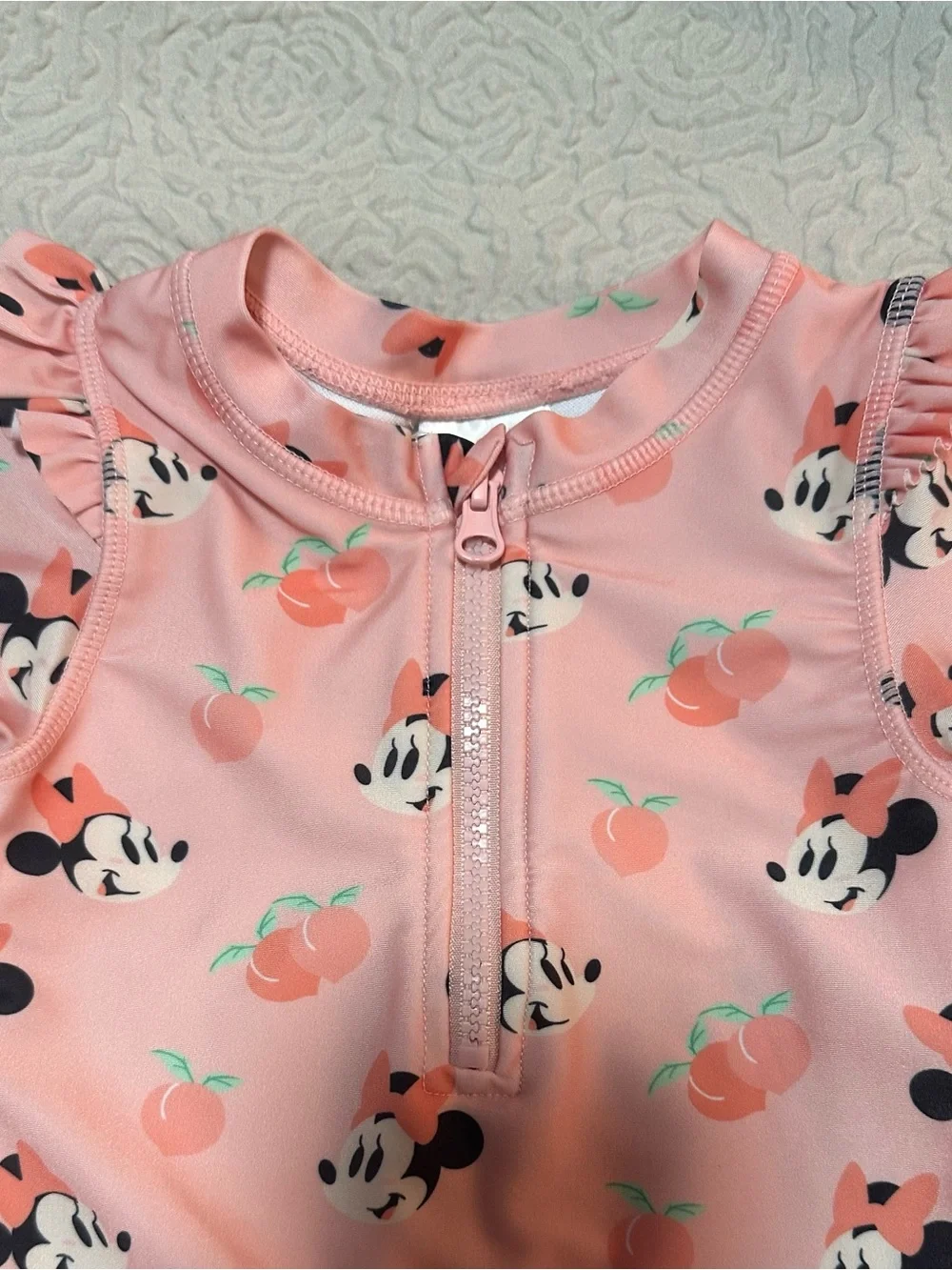 Disney Pink Minnie Mouse Peach Print Long-Sleeve One-Piece